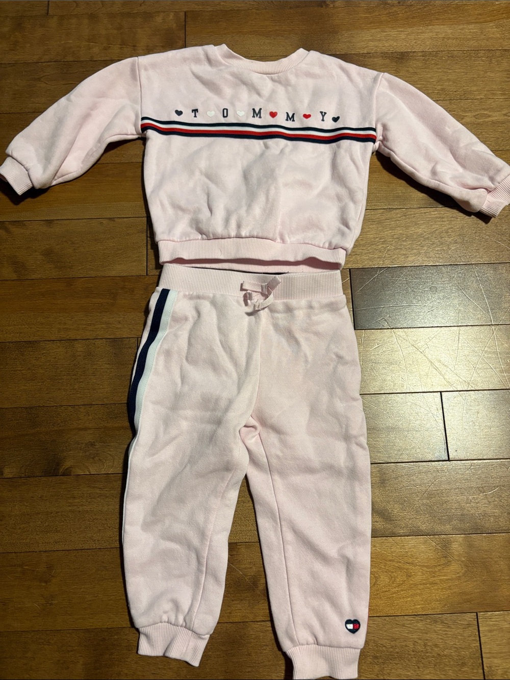 Tommy Hilfiger Light Pink Toddler Sweatshirt & Jogger Set with Navy and Red Trim